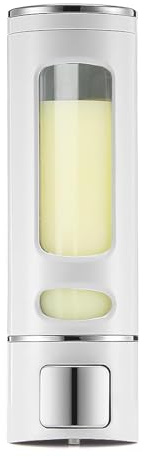 Single Wall Mounted Hand Soap Dispenser, 13.5oz/400ml White Shower Pump, Clear Refillable Liquid Lotion Soap Dispenser, Gel Container Shower Pump Dispenser and Organizer for Bathroom Kitchen
