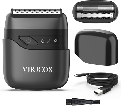 VIKICON Rasoir électrique pour homme, rasoir compact de voyage, mini rasoir portable, tondeuse à barbe étanche, double lame flottante pour un rasage de près