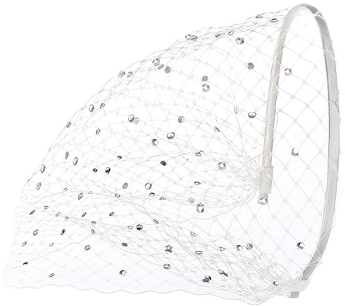 Guyode Chapeau Voile Mariée, Voile Bandeau Cheveux Fille Style Années 1920, Pince Cheveux Mariage en Maille avec Strass, Vintage Fascinator Hat pour Mariage Cocktail Tea Party Saint Valentin (Blanc)