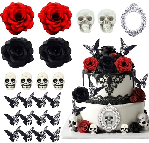 Decorazioni per torte di Halloween, decorazioni gotiche per torte, topper per torta nera, Decorazione per torta horror, Decorazione per torta a forma di teschio