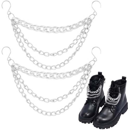 SOFPLATE 2 pz Catene per Scarpe A Strati Gioielli per Scarpe Catene In Argento con Gancio In Acciaio Inossidabile Ciondolo In Metallo Spesso Stile Western Semplice per Lacci Da Scarpe per Stivali