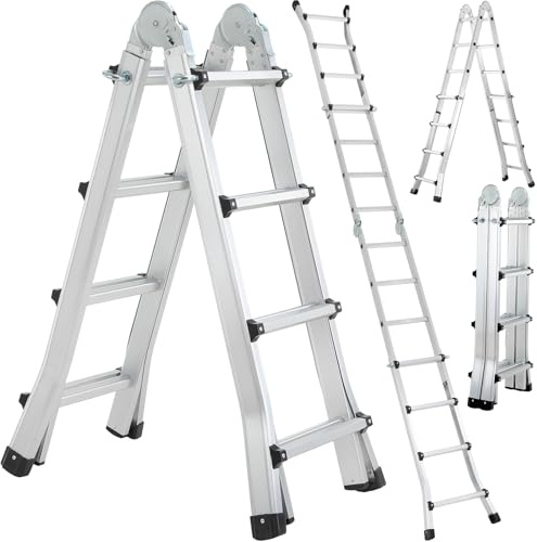 TLGREEN Échelle télescopique 3 en 1-3.98 m - 4 x 3 échelons - Multifonction - Pliante - Échelle d'escalier - Charge maximale : 150 kg