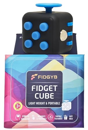 FIDGYB Cube Fidget Stress Relief Toy for Adults & Kids, Smooth, Quiet Sensory Toy for Anxiety, Focus & ADHD Idea[Blk_Blue]