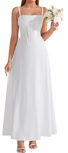 Auraxe Floral Corset Maxi Wedding Guest Dresses for Women Summer Spaghetti Strap Flowy A Line Tea Party Long Sun Dress 2026 White