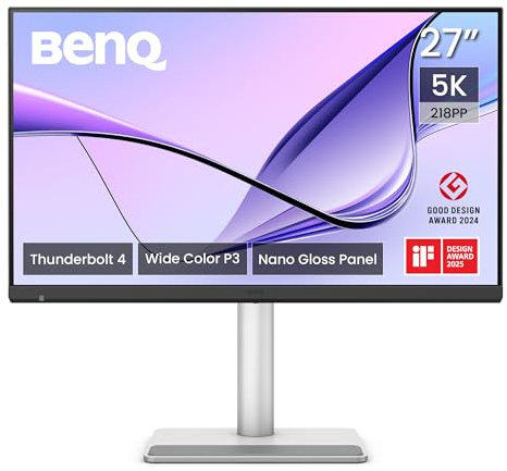 BenQ MA270S 27 tums skärm 5K 5120 x 2880 Nano Gloss för Mac-skapare, Thunderbolt 4 96 W/15 W, Mac-färg, tusensköna kedja, KVM, ljusstyrka och volymkontroll på Mac, höjd och lutningsjustering, P3