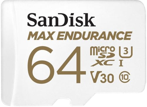 SANDISK MAX Endurance microSD Card + Adapter 64GB | V30, 4K UHD, C10, U3, Ideal for Home Security Cameras and Dash cams, Record up to 30,000 hours video