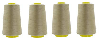 Mandala Crafts 4 Pack of Serger Threads Cones Spools - 20S/2 24000 Yards Polyester Beige Threads for Sergers Machine and Overlock Quilting Sewing Machine