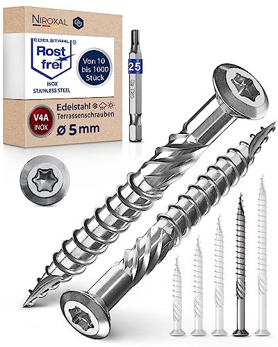 Viti a testa bombata per terrazze, 5 x 70, in acciaio inox A4, viti a testa bombata Torx, spessore 5 mm, 250 pezzi, viti per legno Torx, lunghezza 70 mm, con 1 punta Torx