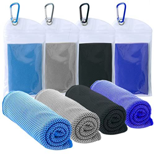 4 Packs Cooling Towel (40x12),Ice Towel,Soft Breathable Instant Towel,Microfiber Cool Towel for Yoga,Golf,Sport,Gym,Workout,Camping,Fitness,Outdoor &More Activities (Blue/Gray/Black/Dark Blue)