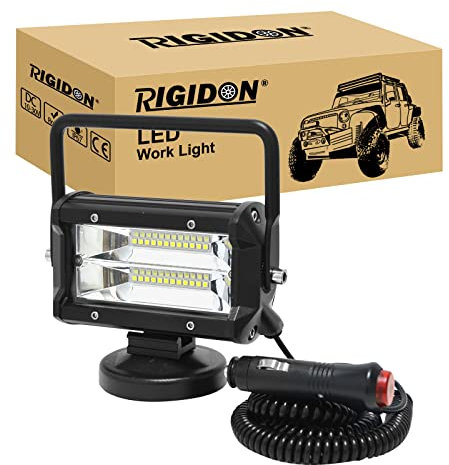 RIGIDON 1 barra de luz LED de trabajo con base magnética portátil, 5 pulgadas, 72 W, luz de inundación para encendedor de cigarrillos, luces de conducción de 12 V 24 V para coche, todoterreno, camión