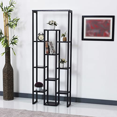 [en.casa] Blumenständer Blaavandshuk 11 Ebenen Blumenregal 150 x 60 x 19 cm Pflanzenständer Indoor Pflanzenregal Wohnzimmer Schwarz/Marmor-Optik