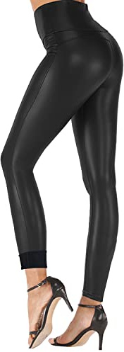 Tulucky Stretchy High Waisted Tights Faux Leather Leggings Pants for Women Regular - Plus Size(ThinFleeceBlack,4XL)