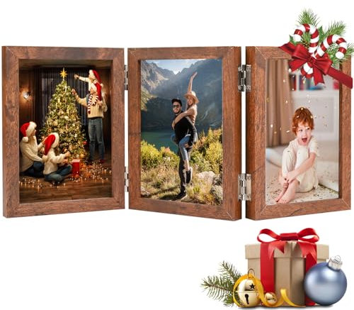 Czemo Bilderrahmen Collage 10x15 Holz, Bilderrahmen für 6 Fotos Faltbar Bilderrahmen 6 Bilder Fotorahmen Doppelt Portraitrahmen Rahmen Frame Deko Geschenke für Schreibtisch, Familie, Hochzeit