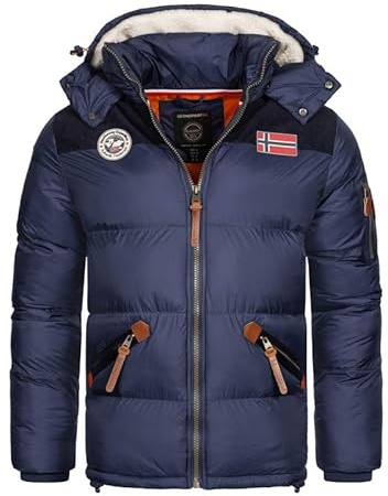 Geographical Norway Celian Men - Winterjacke Herren Warme Steppung Mann Herbst Winter - Warme Manteljacke leicht Kapuze - Daunenjacke Windstopper Langarm Polsterung - Männer (Marineblau L)