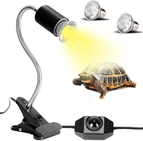 UQTUKO Lámpara para Tortuga, Lámpara de Calor de Reptil con 2 Bombilla 25W 50W UVA UVB Tortugas de Agua Pinza Giratoria de 360 Grados para Lagartos, Serpientes, Camaleones