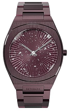 DeTomaso VOLTRE Burgundy Burst Burgunder Damen-Armbanduhr Analog Quarz Stahl Armband Burgunder