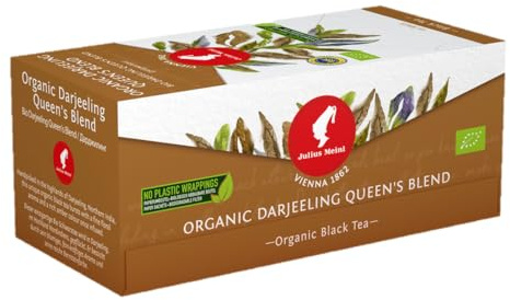 Julius Meinl Organic Darjeeling Queen's Blend Black Tea 25ct - Plastic Free Packaging & Biodegradable Filter