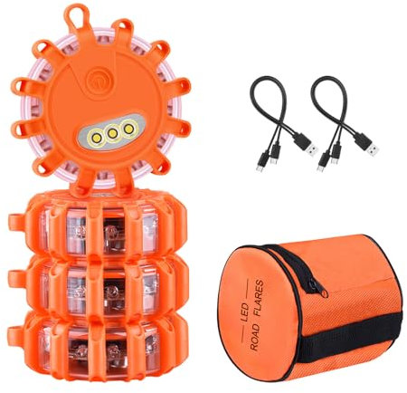 Rechargeable USB C Gyrophare Balise De Signalisation Lumineuse LED avec 9 modes Lampe d'Avertissement Clignotant Eclairage d'urgence Voiture,Type C chargeur clignotant lumière d'avertissement (4)