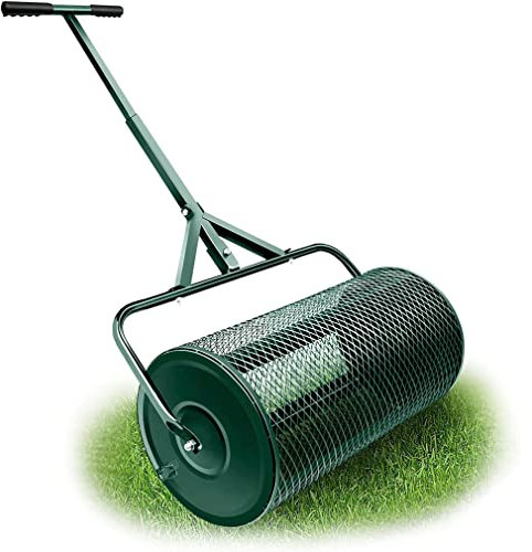 OSBELE Esparcidor de césped y jardín, esparcidor de abono con Cierres Laterales mejorados, esparcidor de turba y abono de 27 Pulgadas, esparcidor de Empuje de Cesta de Malla metálica Resistente