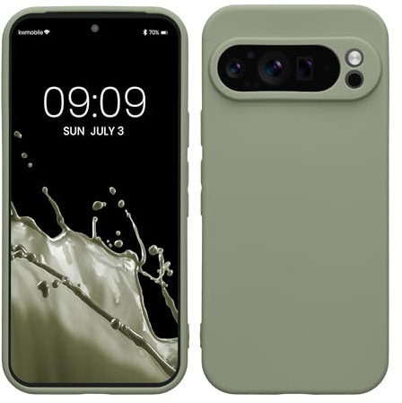 kwmobile Case Compatible with Google Pixel 9 Pro Case - Protective Slim TPU Phone Cover - Soft Matte Finish - Gray Green