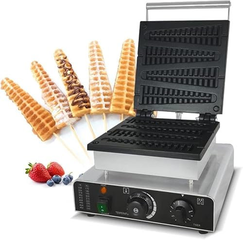 XFQZJG Commercial Lolly Stick Waffle Maker - 4Pcs Non-stick Waffle Baker Machine 110-240V -Pine Tree Mould Iron Cast Pan