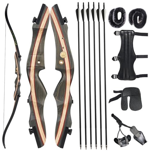 62 Recurvebogen Set,Takedown Recurve Bogen mit Pfeile Sportbogen Holzbogengriff für Rechtshand Jagd Zielschießen 20-50 lbs (25 lbs)