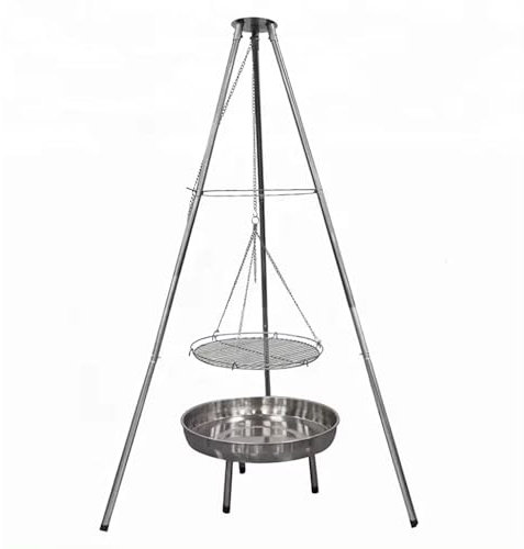 GLÜHZONE HKG 100 - Schwenkgrill aus Edelstahl mit Feuerschale - Dreibein Schwenker Holzkohlegrill (höhenverstellbar, einfach, robust, komplett Set, große Grillfläche Ø 50 cm) - für Camping und Garten