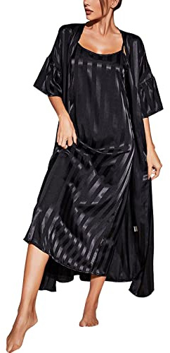 Ensemble de vêtements de nuit sexy 2 pièces, pyjama long en soie, nuisette en satin, peignoir kimono, longue nuisette de mariage, lot de 2, peignoir, robe de chambre, robe de chambre légère avec