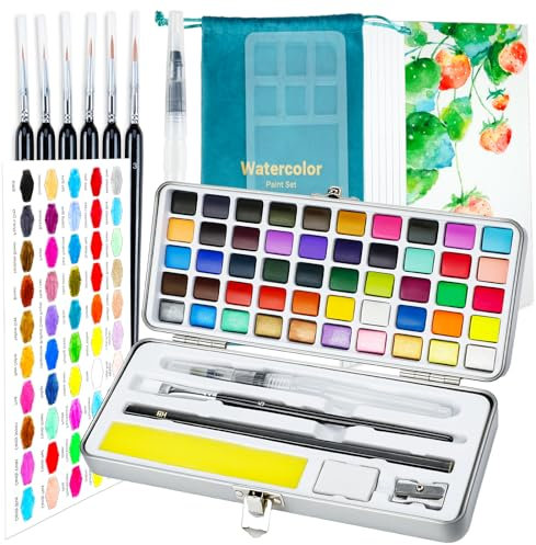 APOGO Aquarellfarben-Set, 50 Farben Mit Exzellenten Aquarelleffekten, Tragbare Box, Leicht Zu Transportieren Für Reisen Im Freien, Sie Können Jederzeit Und überall Malen