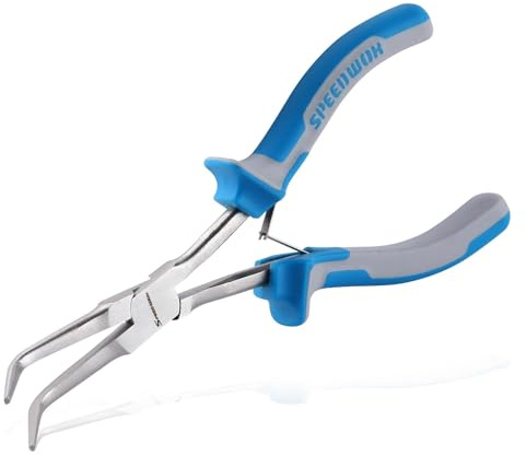 SPEEDWOX Long Reach Bent Needle Nose Pliers with Smooth Jaw Extra Long Nose Precision Wire Looping Pliers Needle Remover Pliers for Hard to Reach Narrow Spaces Jewelry Making Tools Fishing Tools