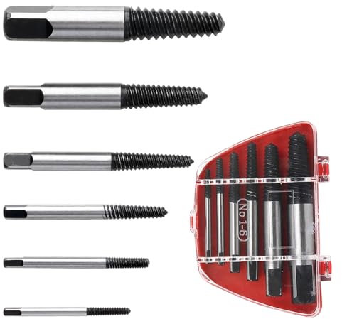 Verazquy 6Pcs Damaged Screw & Bolt Extractor Set with Box - Quick Stripped Remover Tool for Home, 1/8 to 1 Inch Thread