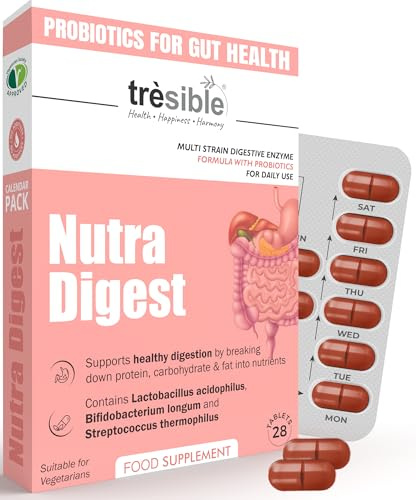 Tresible Probiotics for Gut Health Women and Men (1-Month Supply) - Probiotic Tablets for Gas, Constipation, and Bloating Relief - Digestive Enzyme Supplements with Lactobacillus Acidophilus Probiotic