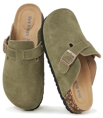 Meik Mangni Zoccoli e Sabot Donna Ciabatte da Uomo con Fibbia Regolabile al Piede Comodo Pantofole in Pelle Sandali di qualità,Verde 37 EU