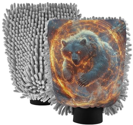 Guanto da lavaggio in microfibra arancione con orso di fiamma e guanto antigraffio per lavaggio auto spugna per pulizia auto