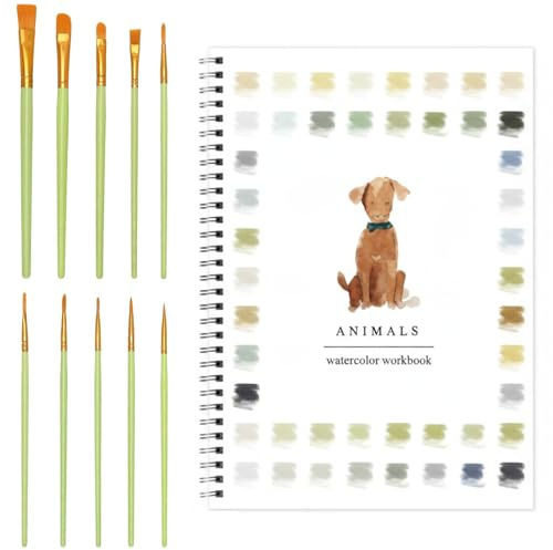 12 Color Watercolour Workbook, Watercolor Paint Workbooks Set with Paint Brush Art Crafts Painting Supplies, Arts and Crafts Gift Watercolour Exercise Book for Teens, Adults