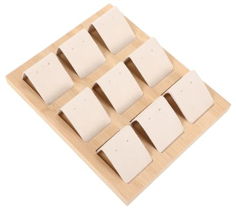 Lurrose Exhibidor de Pendientes de Bambú para 9 Pares Soporte de Almacenamiento para Joyería de Oreja Placa Organizadora Color Beige para Casa y Ferias de Artesanía