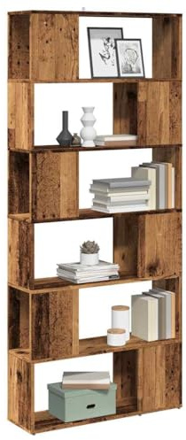 Frdhee Scaffale per ufficio, a gradini, in legno antico, 80 x 24 x 186 cm, per decorazioni, foto, piante, soggiorno, camera da letto, studio, design moderno
