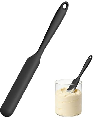 TIHNY Svart silikonskrapa, flexibel liten degskrapa med lång handtag, värmetålig, för bakning, blandning, skrapa sylt och grädde