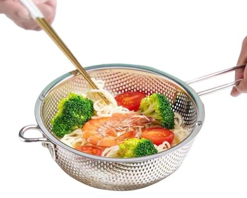 Colino per alimenti - Setaccio da cucina da 10,04 pollici | Acciaio inossidabile - drenante a maglia fine Pasta Spaghetti Noodle Rondella per frutta Setaccio durevole con manico resistente al