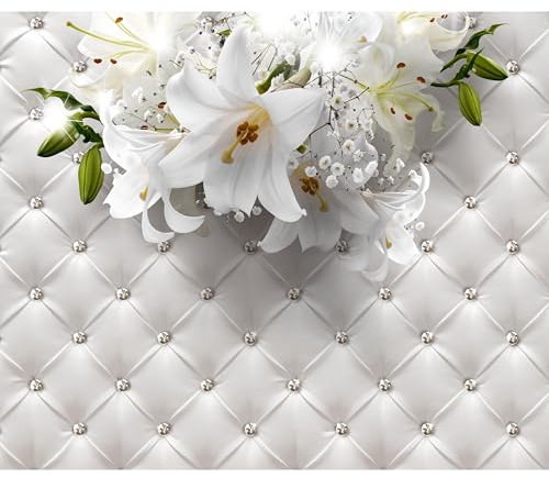 decomonkey Fototapete Blumen Leder 350x256 cm XL Tapete Wandbild Bild Fototapeten Tapeten Wandtapete Wand Schlafzimmer Wohnzimmer Lilien Lederoptik