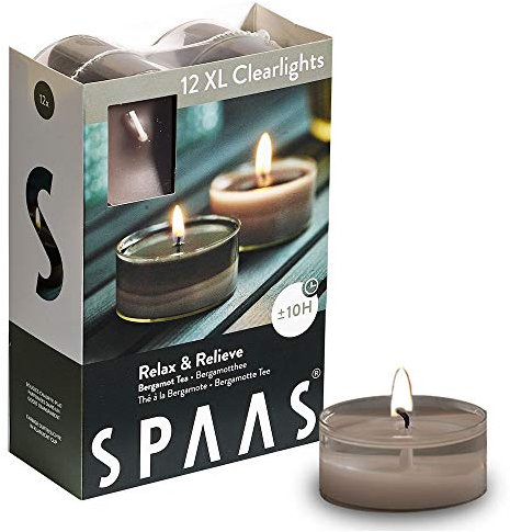Spaas - 12 maxi candele profumate in tazza trasparente trasparente, ± 10 ore, rilassatevi e alleviate