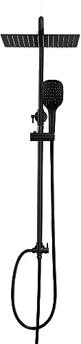Görbach Columna Ducha sin Grifo, Set Ducha de Altura Ajustable Conjunto Ducha Acero Inoxidable con Alcachofa y Cabezal Ducha lluviaa 25x25cm Negro