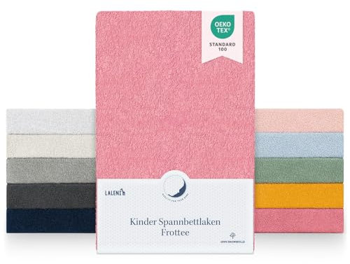 Laleni Frottee Spannbettlaken 60x120-70x140cm - Oeko-TEX Zertifiziertes Bettlaken- Faltenfreie Spannbetttücher für Kinderbett - Babybett und Moses Körbchen- Coral - Rot