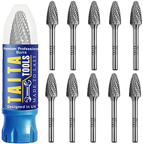 Carbide Burr 1/4 Shank, SF-3 Tungsten Double Cut Rotary Die Grinder Bits - Cutting Burrs for Milwaukee, Dewalt and Makita Die Grinder Accessories - Wood Carving Metal Working & Sturdy Storage Case