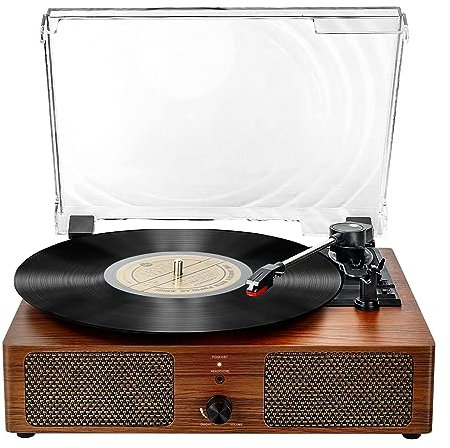 Bluetooth-Vinyl-Plattenspieler mit eingebauten Lautsprechern, unterstützt USB-Cinch-Ausgang, Aux-In-Kopfhörer, Auto-Stopp, 3-Gang-Riemenantrieb, tragbarer Phonograph für Unterhaltung und Dekoration