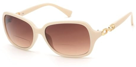 JM Klassiska bifokala läsglasögon för kvinnor vintage läsglasögon utomhus UV-skydd, BEIgE, M