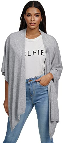 Glamexx24 dam poncho halsduk kashmir känsla stickad cape dam poncho kofta XXL halsduk för vår och höst tillverkad i Italien, Ljusgrå, one size