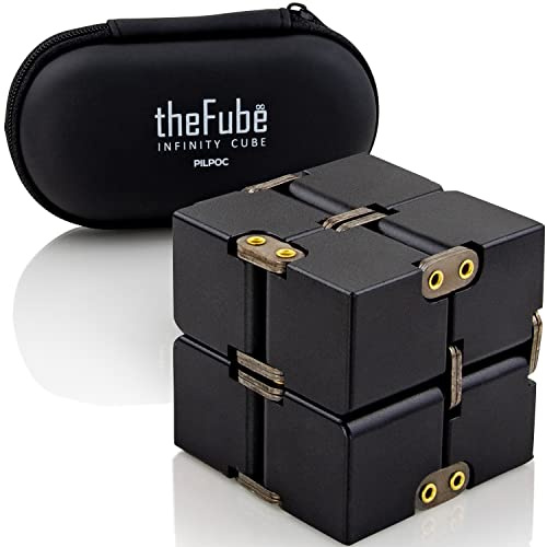 PILPOC Infinity Cube Fidget - Cubo mágico infinito de aluminio de con estuche exclusivo, resistente, pesado, alivia el estrés y la ansiedad, para TDAH, TOC (negro)