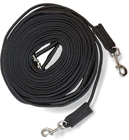 Doppellonge Pferd Doppellonge ideal für Bodenarbeit, Pferde Longierleine für Gymnastizierung, Länge 16m (1x Doppellonge Schwarz)