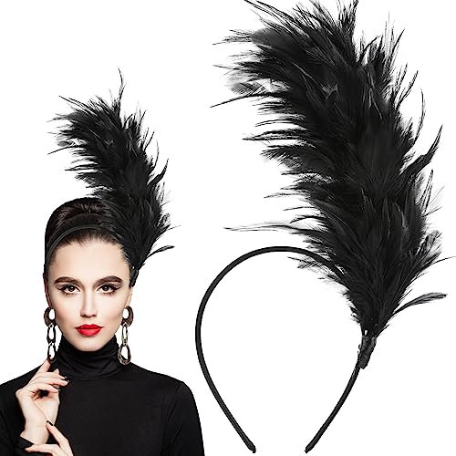 WLLHYF 1920er Jahre Vintage Federn Hut Hochzeit Teeparty Kopfbedeckung Papagei Vogel Fee Kopfbedeckung für Frauen Versammlungen Jubiläum Karneval Kopfschmuck (Schwarz)